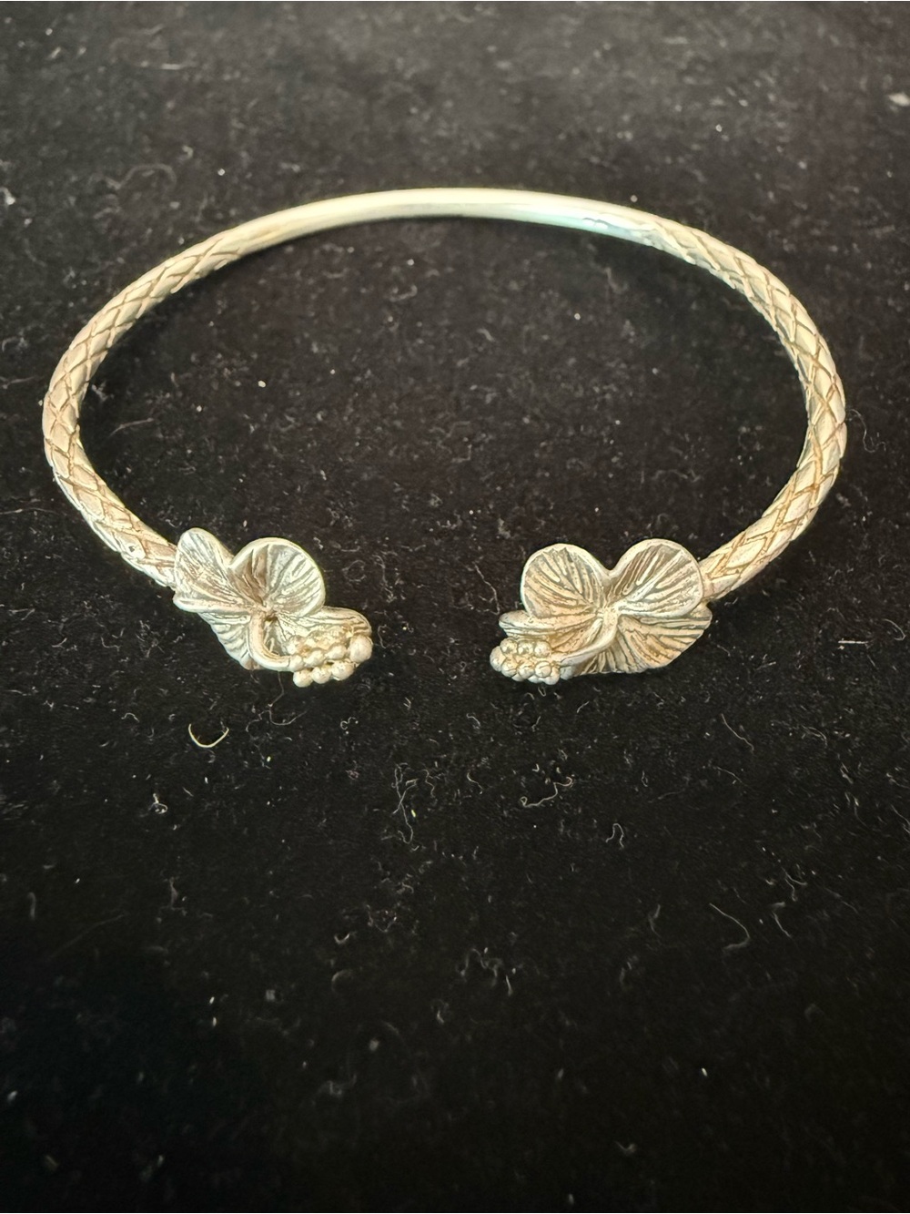 Antique Vintage Sterling Silver Hibiscus Flower Adjustable Bracelet. 7.25 In 902